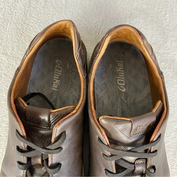 Olukai Lae'ahi Li 'Ili Mens Casual Sneakers Sz 13 Brown Leather Drop Heel Shoes