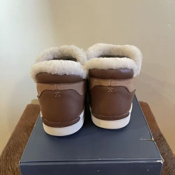 Olukai Malua Hulu Boots Sz 10 Shearling Lined Nubuck Leather Tan Tapa Waterproof