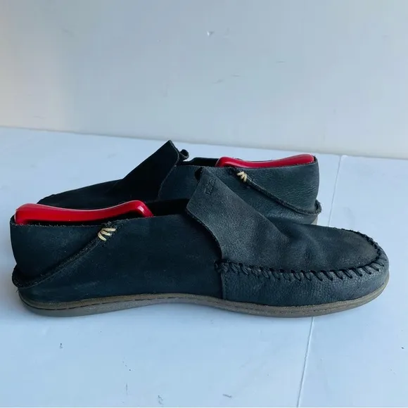 OLUKAI Men Akahai Leather Loafers US M 8.5 EUR 41.5 Casual Black Slip On Shoes
