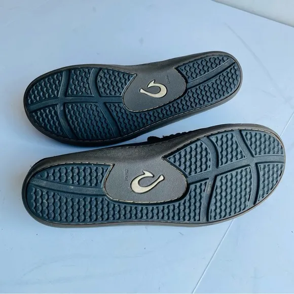 OLUKAI Men Akahai Leather Loafers US M 8.5 EUR 41.5 Casual Black Slip On Shoes