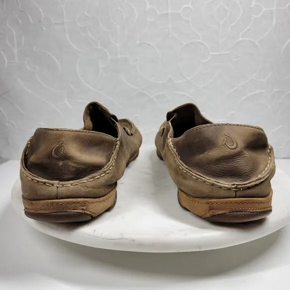 OluKai Moala Shoes Mens 13M Brown Classic Leather Slip On Loafer