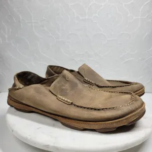 OluKai Moala Shoes Mens 13M Brown Classic Leather Slip On Loafer