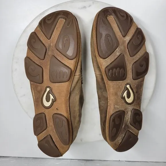 OluKai Moala Shoes Mens 13M Brown Classic Leather Slip On Loafer