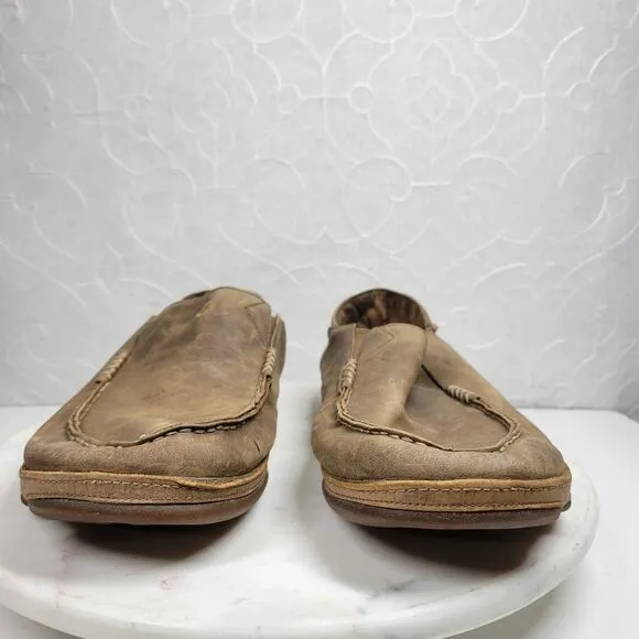 OluKai Moala Shoes Mens 13M Brown Classic Leather Slip On Loafer