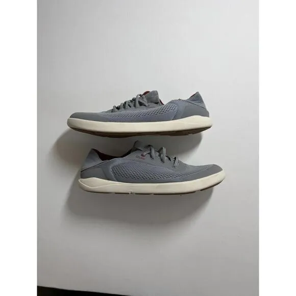 Olukai Moku Pae Shoes Sneakers Men's 10 Gray Mesh Slip On Casual Boat Loafers