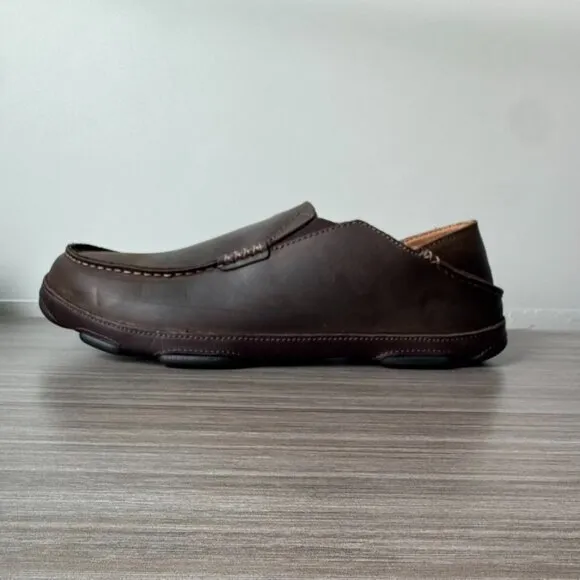 OluKai Moloa Men’s Nubuck Slip On Loafers Shoes Mocs $140 in Dk Wood-Dk Java
