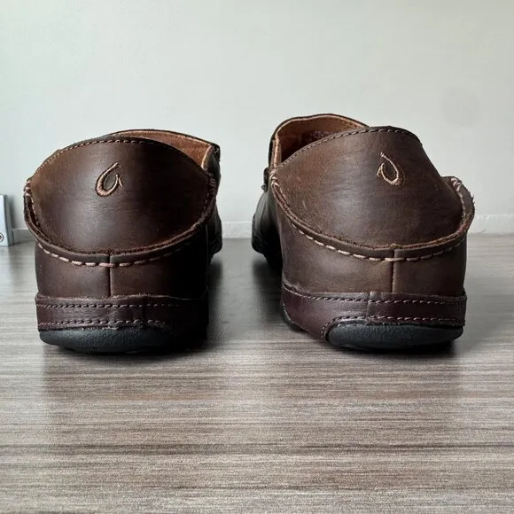 OluKai Moloa Men’s Nubuck Slip On Loafers Shoes Mocs $140 in Dk Wood-Dk Java