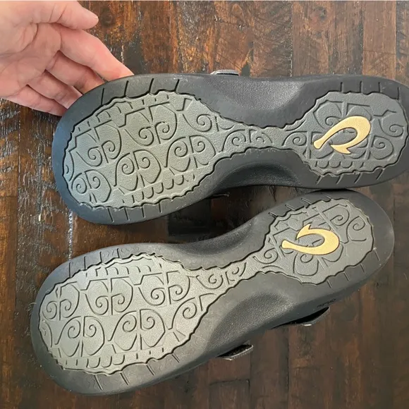 OluKai Nakue Black Synthetic Water-resistant Strap Slingback Sandals Women’s 10