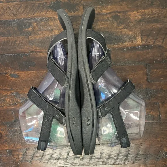 OluKai Nakue Black Synthetic Water-resistant Strap Slingback Sandals Women’s 10