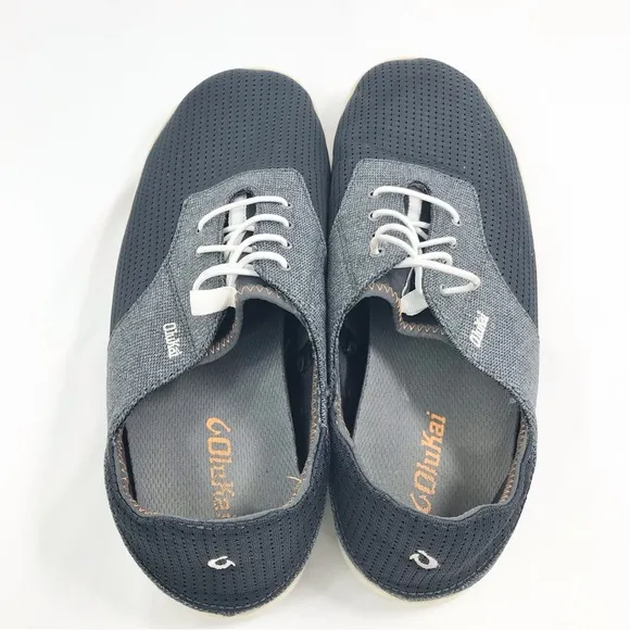 Olukai Nohea Moku Lightweight Mesh Slip On Deck Loafers in Dark Shadow Gray