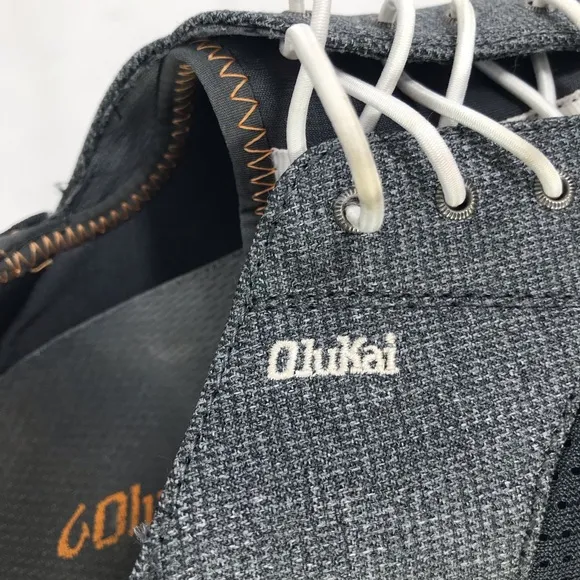 Olukai Nohea Moku Lightweight Mesh Slip On Deck Loafers in Dark Shadow Gray