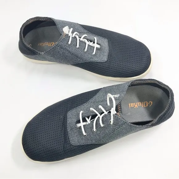 Olukai Nohea Moku Lightweight Mesh Slip On Deck Loafers in Dark Shadow Gray