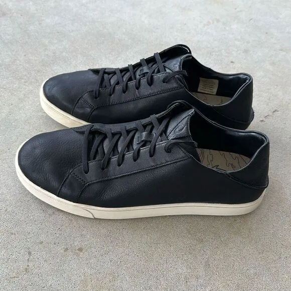 Olukai Kahu Pahaha Shoes Black Leather Low Top Casual Sneakers Men’s Size 12