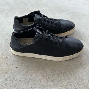 Olukai Kahu Pahaha Shoes Black Leather Low Top Casual Sneakers Men’s Size 12