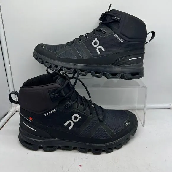 On Cloud Boots Womens 9.5 Cloudrock Waterproof Black Missiongrip Hiking Shoes