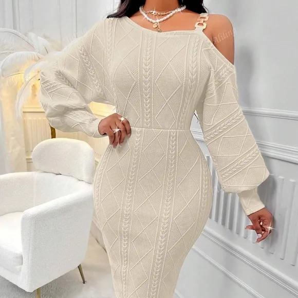 One-shoulder Lantern Sleeve Dress