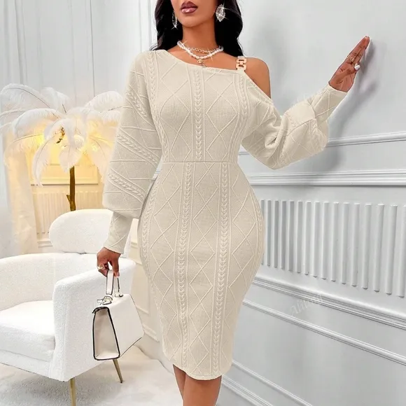One-shoulder Lantern Sleeve Dress