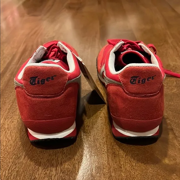 Onitsuka Tiger Red Athletic Sneakers with White, Grey, and Blue Accents Size 10
