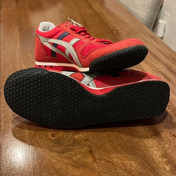 Onitsuka Tiger Red Athletic Sneakers with White, Grey, and Blue Accents Size 10