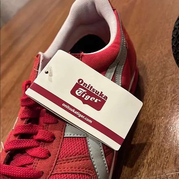 Onitsuka Tiger Red Athletic Sneakers with White, Grey, and Blue Accents Size 10
