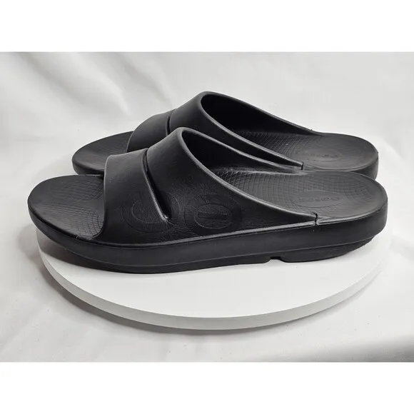 Oofos OOahh Sport Slide Mens Size 12 Womens 14 Black Oofoam Arch Support Sandals