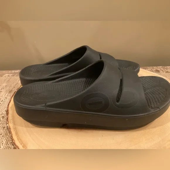 Oofos OOahh Sport Slide Mens Sz 5 Womens 7 Black Oofoam Arch Support Sandals NEW