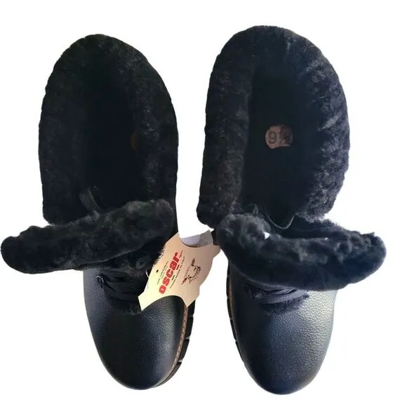 Oscar Sport Womens Boots Black 9.5 Combat Kira Shearling Lined Made in Italy New