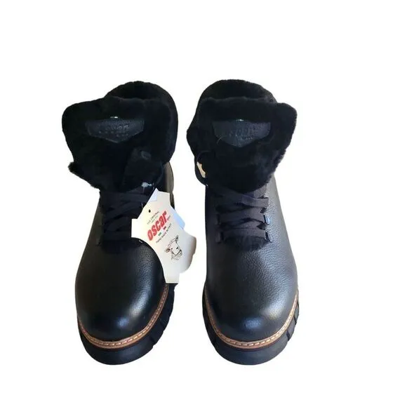 Oscar Sport Womens Boots Black 9.5 Combat Kira Shearling Lined Made in Italy New