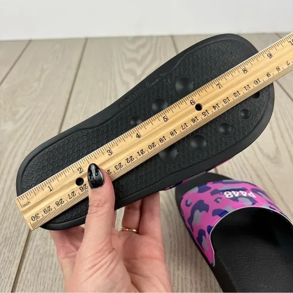 P448 Super Water Resistant Leopard Print Slide Sandals 3.5 Black Purple $99
