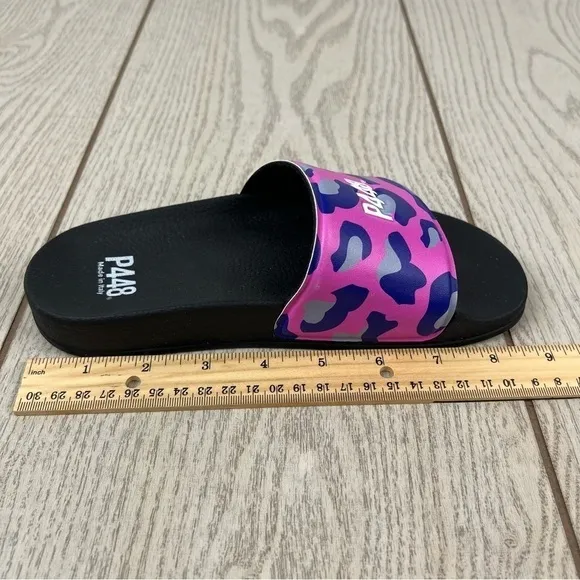 P448 Super Water Resistant Leopard Print Slide Sandals 3.5 Black Purple $99