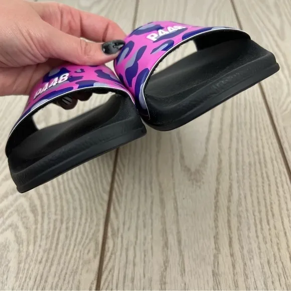 P448 Super Water Resistant Leopard Print Slide Sandals 3.5 Black Purple $99