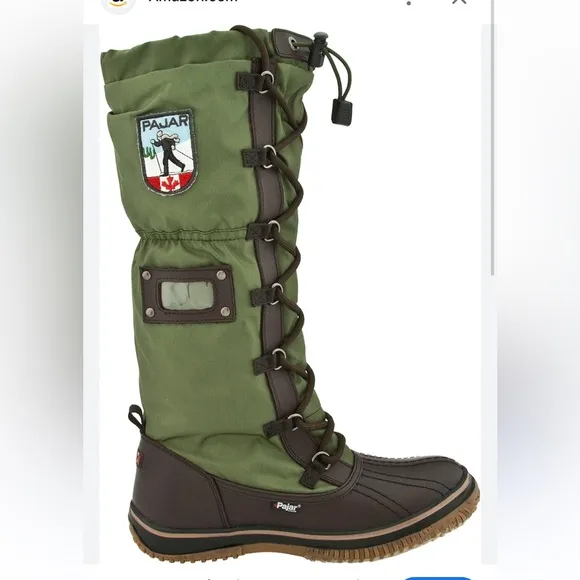 Pajar army green women’s grip boots weatherproof up lace up shaft toggle close