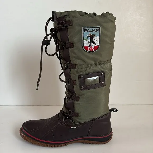 Pajar army green women’s grip boots weatherproof up lace up shaft toggle close