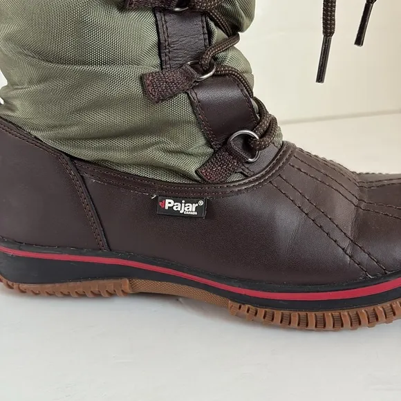 Pajar army green women’s grip boots weatherproof up lace up shaft toggle close