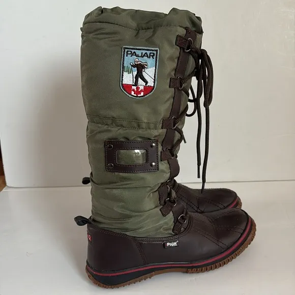 Pajar army green women’s grip boots weatherproof up lace up shaft toggle close