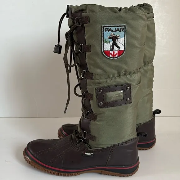 Pajar army green women’s grip boots weatherproof up lace up shaft toggle close