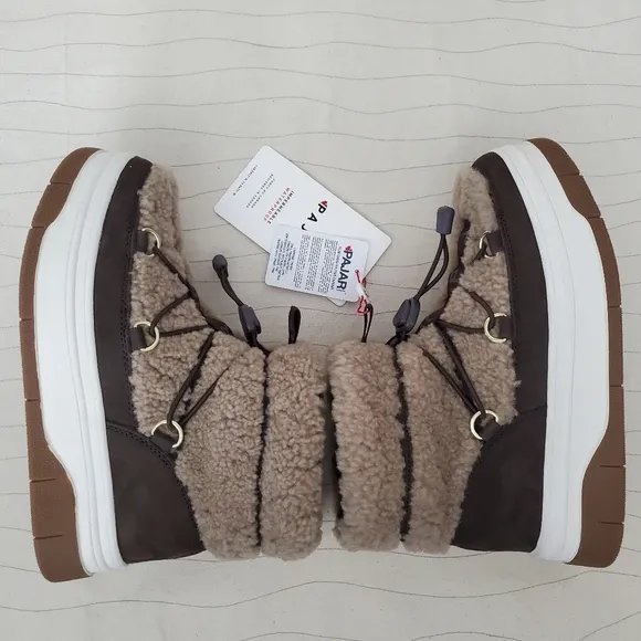 Pajar Womens Jannie Waxy Nubuck Shearling Brown Ankle Boots Shoes Size 7 NEW