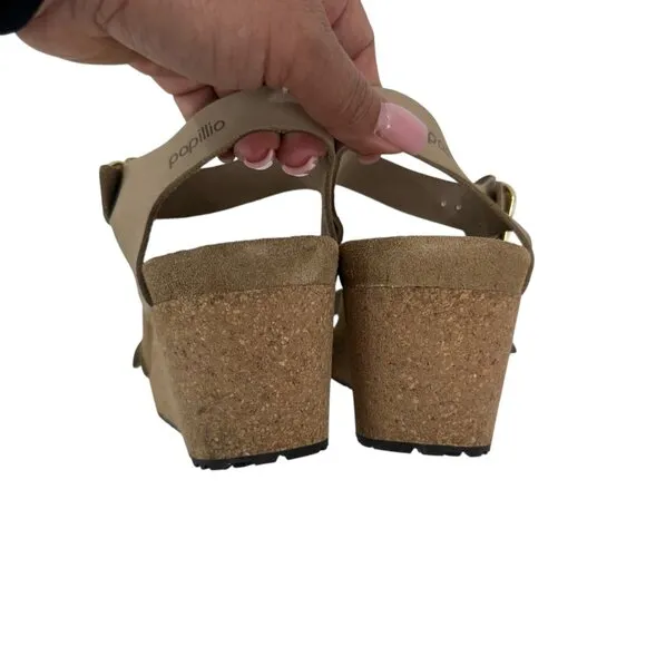 Papillio By Birkenstock Taupe Wedge Sandals Size 39 Adjustable Double Straps