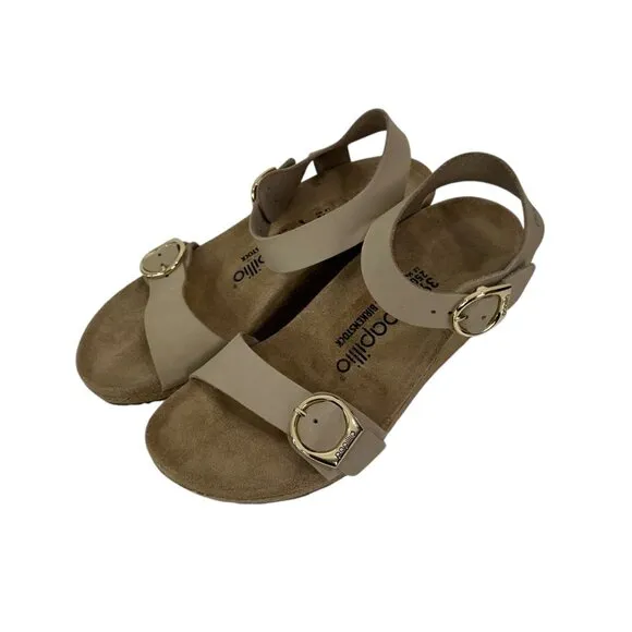 Papillio By Birkenstock Taupe Wedge Sandals Size 39 Adjustable Double Straps