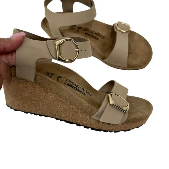 Papillio By Birkenstock Taupe Wedge Sandals Size 39 Adjustable Double Straps