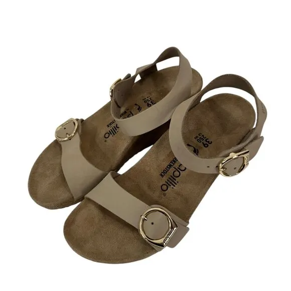 Papillio By Birkenstock Taupe Wedge Sandals Size 39 Adjustable Double Straps