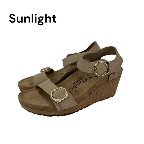 Papillio By Birkenstock Taupe Wedge Sandals Size 39 Adjustable Double Straps