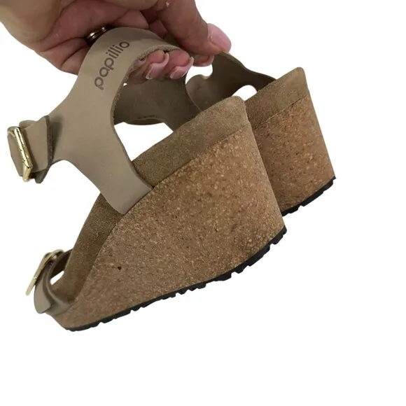 Papillio By Birkenstock Taupe Wedge Sandals Size 39 Adjustable Double Straps