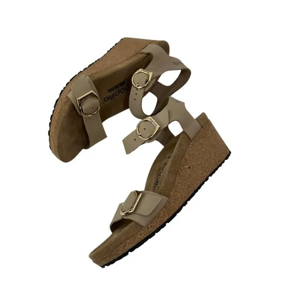 Papillio By Birkenstock Taupe Wedge Sandals Size 39 Adjustable Double Straps