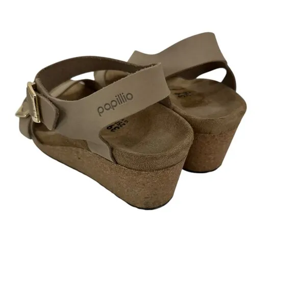 Papillio By Birkenstock Taupe Wedge Sandals Size 39 Adjustable Double Straps