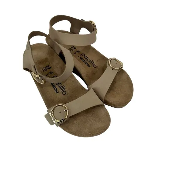 Papillio By Birkenstock Taupe Wedge Sandals Size 39 Adjustable Double Straps