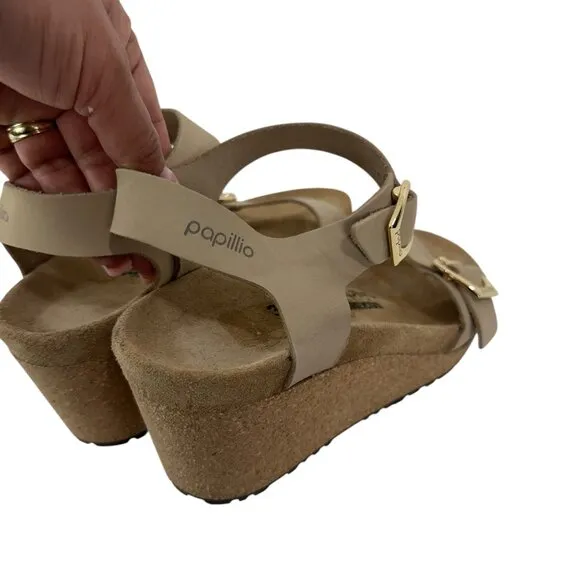 Papillio By Birkenstock Taupe Wedge Sandals Size 39 Adjustable Double Straps