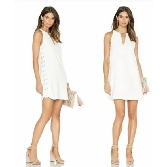 Parker Riviera Lace-Up Sides White Dress KeyholeNeck