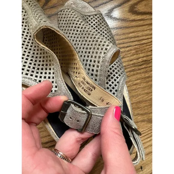 PAUL GREEN Gray Leather Adjustable Strap Arch Support Open Toe Sandal Size 5.5