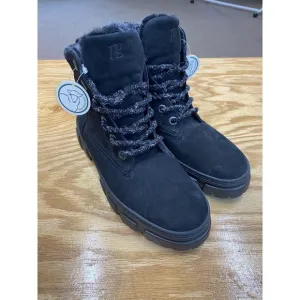 Paul Green Joaquin Genuine Shearling Women's 7 Black Leather Combat Boots B50